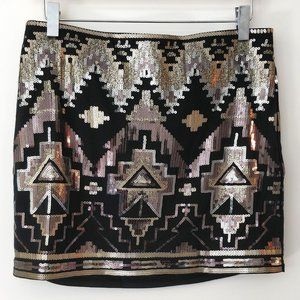 Express Black & Gold Sequin Mini Skirt